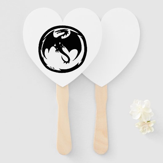 Black Dragon white heart hand fans Fächer (Vorne und Hinten)