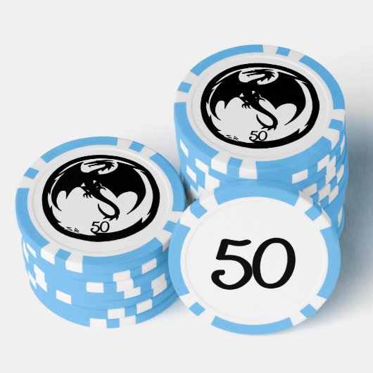 Black Dragon white lt blue 50 gestreifter Poker Ch Pokerchips (Stapel)