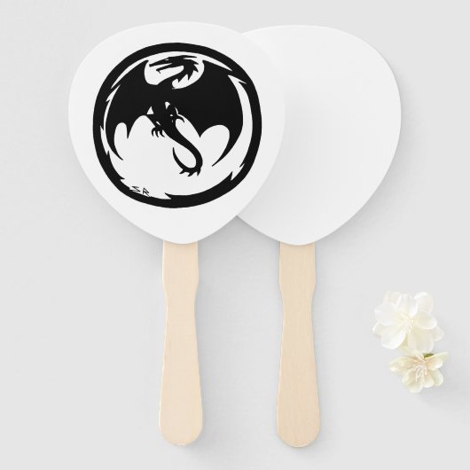 Black Dragon white paddle hand fans Fächer (Vorne und Hinten)