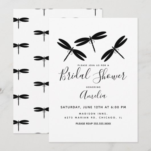 Black Dragonflies Bridal Dusche Einladung (Vorne/Hinten)
