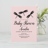 Black Dragonflies Pink Baby Dusche Einladung (Stehend Vorderseite)