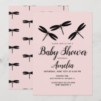 Black Dragonflies Pink Baby Dusche Einladung