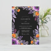 Black Dramatic Botanical Wedding Einladung (Stehend Vorderseite)