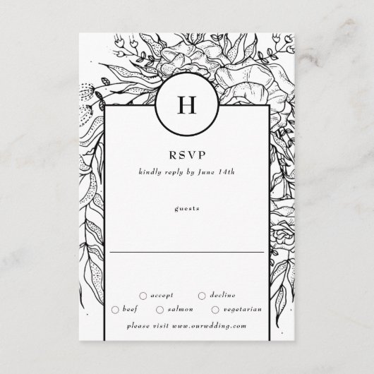 Black Dramatic Wreath Wedding RSVP Karte (Vorderseite)
