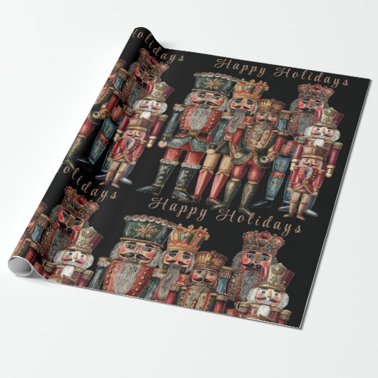 Black Dreamy Nutcracker Kings Wrapping Paper Geschenkpapier (Ungerollt)