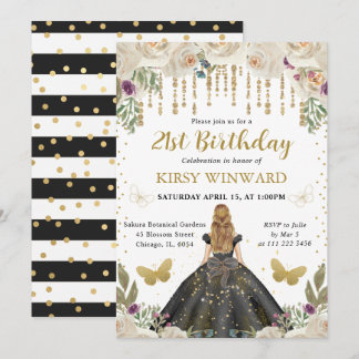 Black Dress Blonde haarige Princess Birthday Einladung