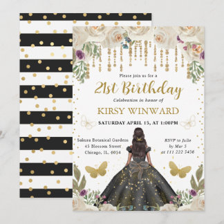 Black Dress Dark Skin Princess Birthday Einladung