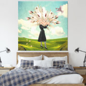Black Dress Dried Blume Bouquet & Sky Collage Leinwanddruck (Insitu (Schlafzimmer))