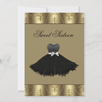 Black Dress Gold Chandelier Sweet Sixteen Birthday Einladung