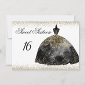Black Dress Gold Glitzer Sweet 16 Einladung (Vorderseite)