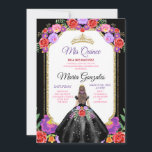 Black Dress Mis Quince 15 Anos Mexican Floral Gold Einladung<br><div class="desc">Black Dress Quinceañera mexikanische Blütengoldkronen Einladung Mis Quince 15 Anos,  16. Geburtstag, </div>