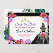 Black Dress Quinceañera Save the Date mexikanische Dankeskarte (Vorne/Hinten)