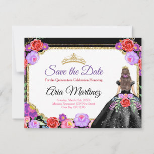Black Dress Quinceañera Save the Date mexikanische Dankeskarte