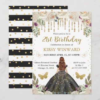 Black Dress Red Haired Princess Birthday Einladung
