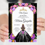 Black Dress & Rose Mis Quince Einladung<br><div class="desc">Black Dress & Rose Mis Quince Einladung Mis Quince Anos,  15.</div>
