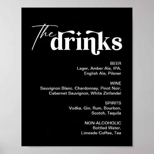 Black Drink Menu Wedding Bar Sign Poster (Vorne)