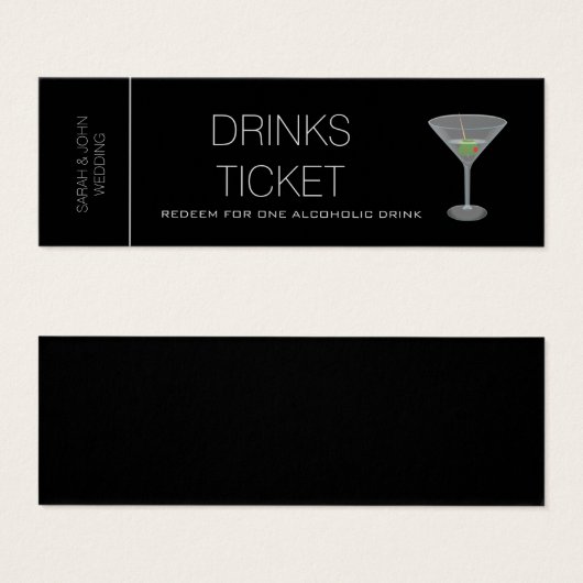 Black Drink Ticket Hochzeitsempfehlung Mini-Karte (Vorne & Hinten)