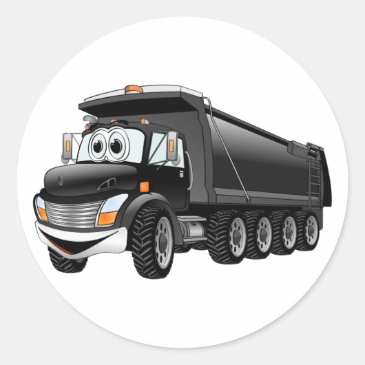 Black Dump Truck 10w Cartoon Runder Aufkleber (Vorderseite)