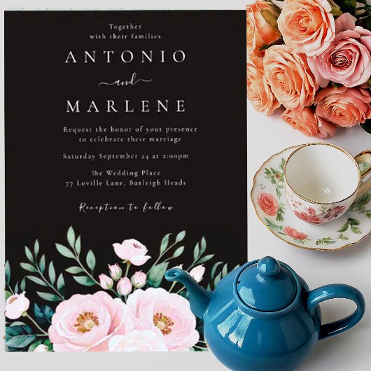 Black Dusty Rose Blush Floral Fall Boho Hochzeit Einladung