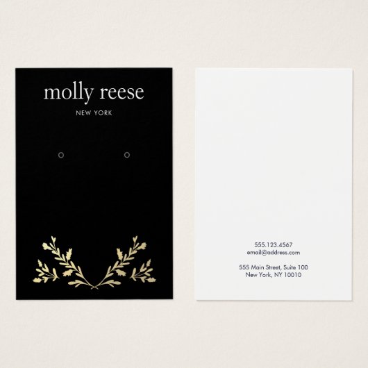 Black Earring Display Card Gold laurel Branch (Vorne & Hinten)