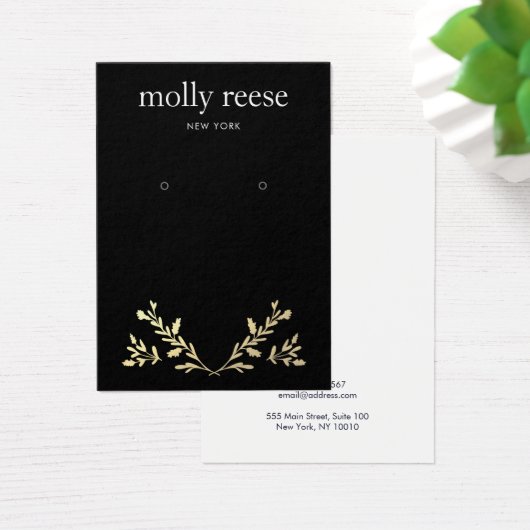 Black Earring Display Card Gold laurel Branch (Schreibtisch)