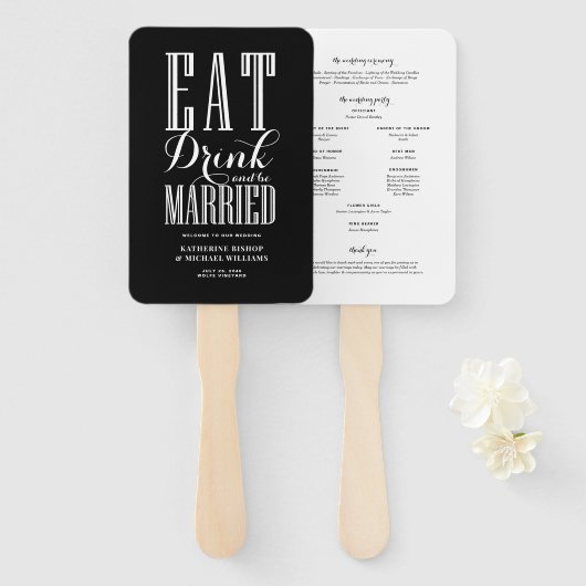 Black Eat Drink und Sei Verheiratet Hochzeitsprogr Fächer (Vorne und Hinten)