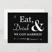 Black Eat Drink Wir Got Verheiratet Retro Elopemen Postkarte (Vorne/Hinten)