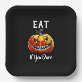 Black Eat if you dare Halloween Smiling Pumpkin Pappteller