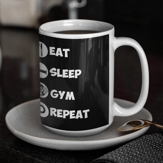 Black Eat Sleep Gym Wiederholungssymbol Tasse