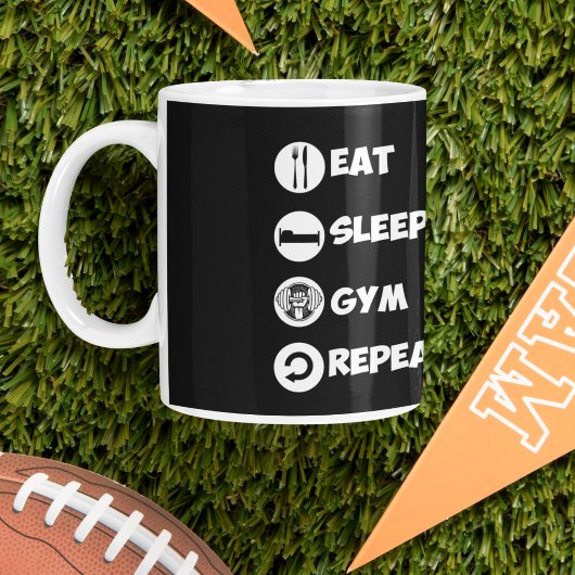 Black Eat Sleep Gym Wiederholungssymbol Tasse