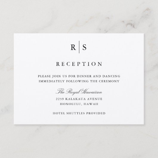 Black & Ecru Monogram Wedding Reception Begleitkarte (Vorderseite)