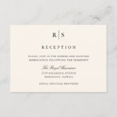Black & Ecru Monogram Wedding Reception Begleitkarte (Vorderseite)