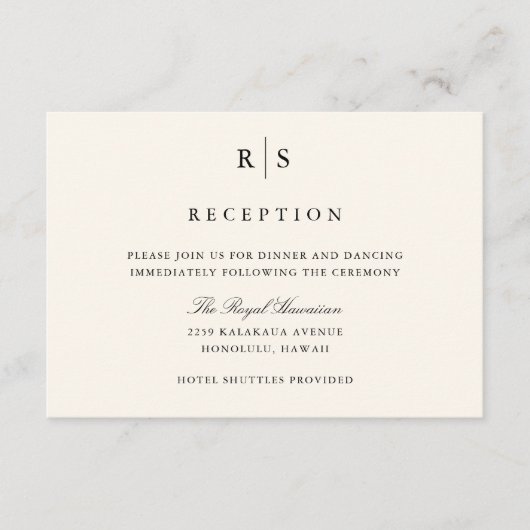 Black & Ecru Monogram Wedding Reception Begleitkarte (Vorderseite)