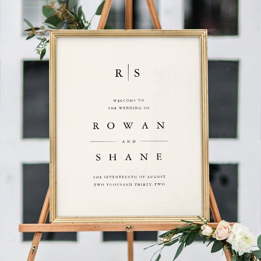 Black & Ecru Monogram Wedding Welcome Sign Poster
