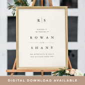 Black & Ecru Monogram Wedding Welcome Sign Poster
