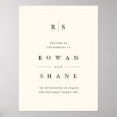 Black & Ecru Monogram Wedding Welcome Sign Poster (Vorne)