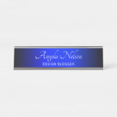 Black Edge Sapphire Blue Ombre Schreibtischnamensplakette (Vorderseite )