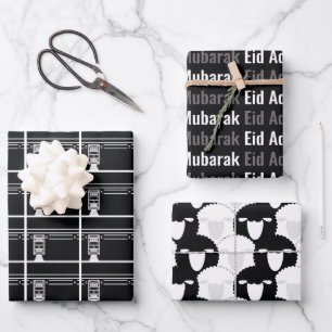 Black Eid Adha Mubarak Kaaba Sheep Pattern Geschenkpapier Set
