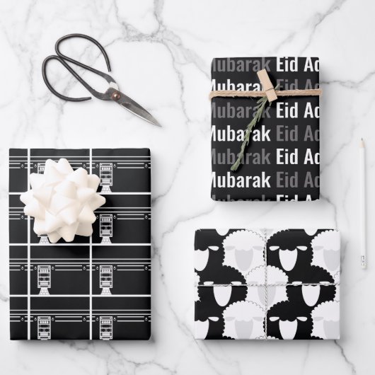 Black Eid Adha Mubarak Kaaba Sheep Pattern Geschenkpapier Set (Vorderseite)