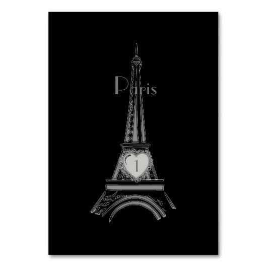 Black Eiffel Tower Paris Table Card Tischnummer (Rückseite)