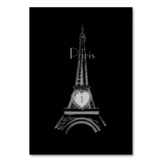 Black Eiffel Tower Paris Table Card Tischnummer (Vorderseite)
