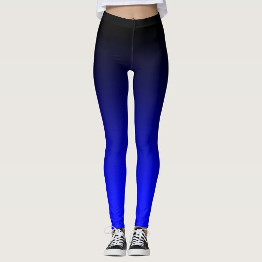 Black Electric Blue Ombre Gradient Leggings (Vorderseite)