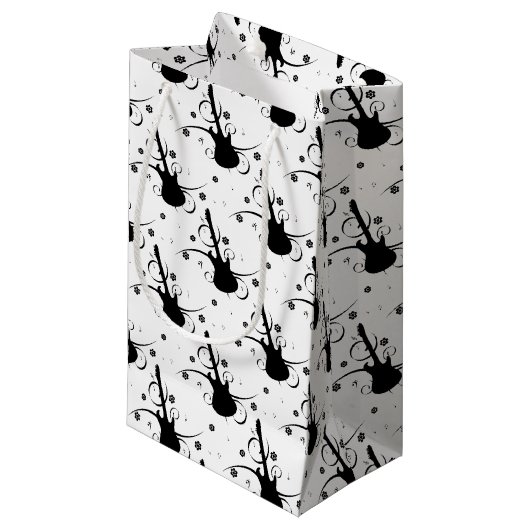 Black Electric Gitarre mit floralem Muster Kleine Geschenktüte (Vorderseite Schrägansicht)