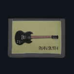 Black Electric Guitar Boys Personalisiert Wallet Tri-fold Geldbeutel<br><div class="desc">Musiker Geldbörse. Schwarzes,  elektrisches Gitarrenbild mit Namensvorlage in der Ecke. Army oder Chaki grün und schwarz Farben für Jungen / Teens.</div>