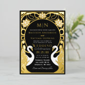 Black Elegant Art Nouveau Swans Wedding Folieneinladung (Stehend vorne)