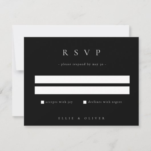 Black Elegant Boho Wedding Modern RSVP Karte (Vorderseite)