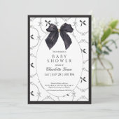 Black Elegant Bow Baby Shower Einladung (Stehend Vorderseite)