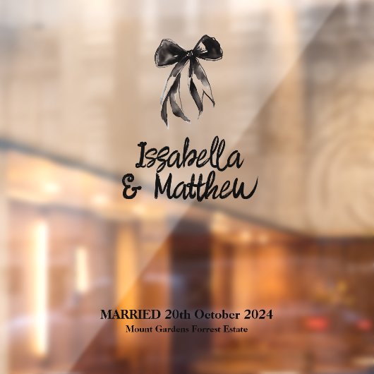 Black Elegant Bow Name Datum Hochzeitfeier SIgn Fensteraufkleber (Blatt 2)