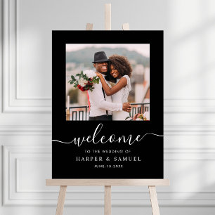 Black Elegant Calligrafy Foto Hochzeit Willkommen Poster
