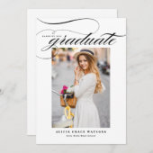 Black Elegant Calligraphy Foto Abschluss Ankündigung (Vorne/Hinten)